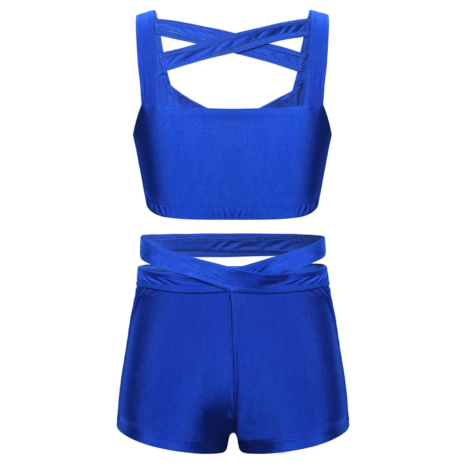 

Kids Girls Sleeveless Sports Bra Crop Top with Dance Shorts for Ballet Leotards Yoga Sports Workout Gymnastic Activewear