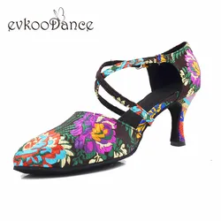 Evkoodance  latin dance shoes Professional DIY heel height 7cm Shoes Women ballroom Shoes flower Size US4-12 Evkoo619 Dance Shoe