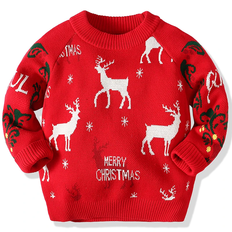 2021 Christmas Baby Boys Girls Sweaters Winter Toddler Baby Clothes With Deer Kids Christmas Sweater Embroidery Pull Fille Tops