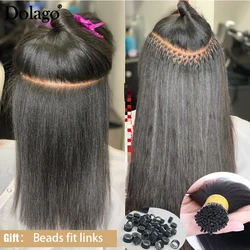 Light Yaki Straight Microlinks Hair Extensions For Women Natural Black Brazilian Bundles Kinky Coarse Itips Microlink Human Hair