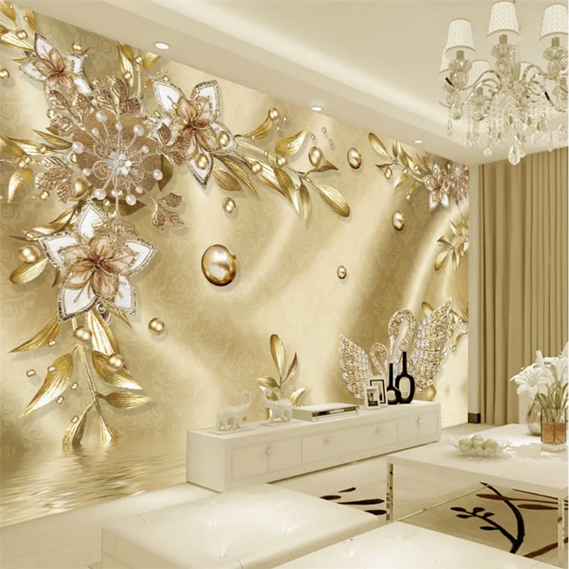 wellyu Customized Wallpaper 3d European Luxury Golden Flower Jewelry Background Living Room Bedroom Background Wallpaper