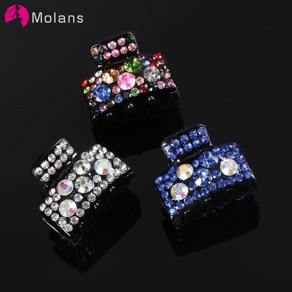 Molans Square Mini Hairpins Rhinestones Hair Claws for Women Girls Elegant Hair Clips Crab Barrettes Fashion Hair Accessories