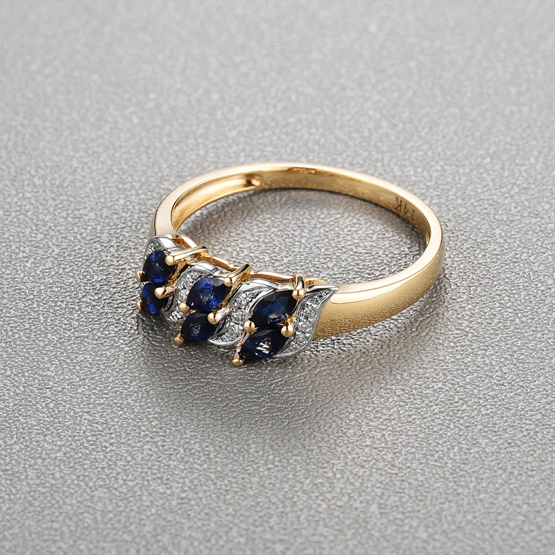 14K yellow gold rings 100% natural sapphire with diamond simple fashion joker small ring fine jewelry for woman anniversary gift