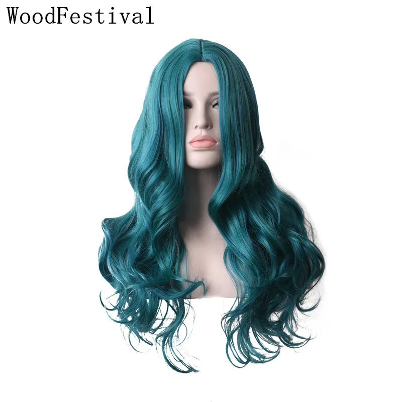 WoodFestival Synthetic Hair Wigs For Women Cosplay Wig Long Purple Blue Pink Red Green Brown Blonde Gray Black Rainbow Ombre