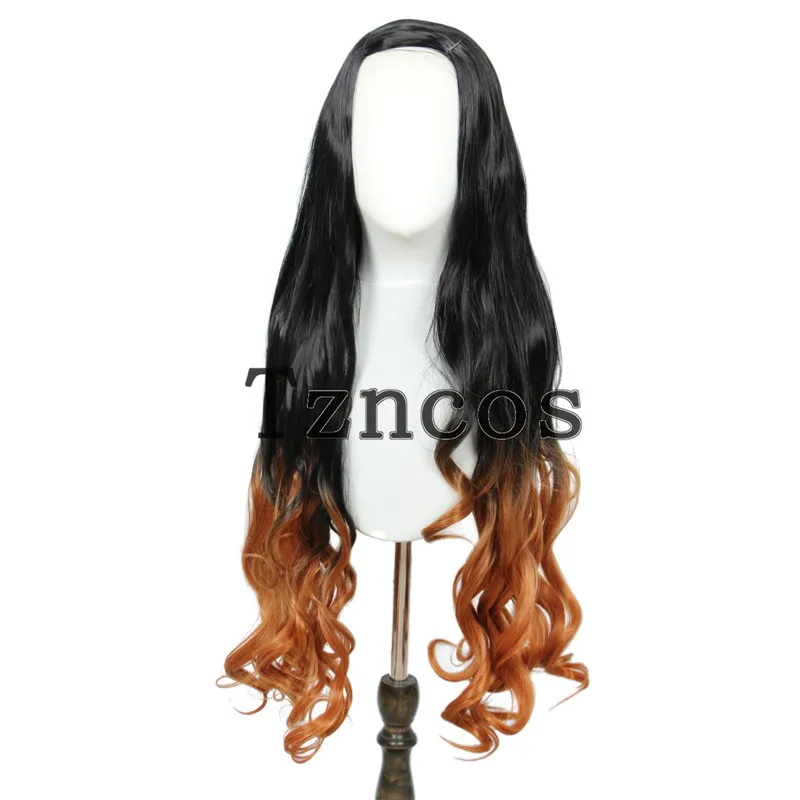 

Tzncos Anime Demon Slayer Kimetsu No Yaiba Cosplay Kamado Nezuko Wig Long Wavy Black Orange Heat Resistant Synthetic Hair