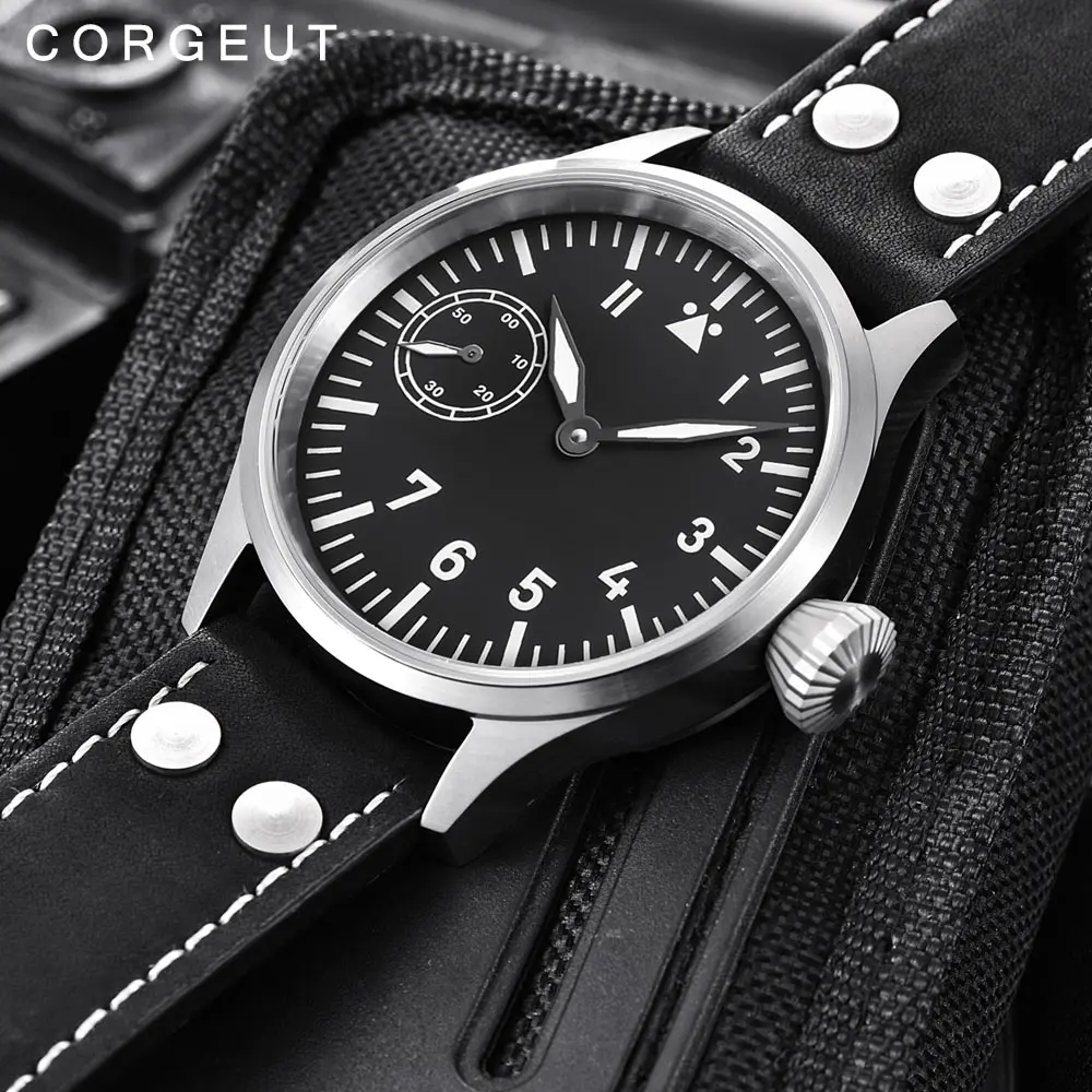 Corgeut 17 Jewels Mechanical Hand Winding Watch 3600 Movement 6497 Fashion Leather Sport Luminous Man Luxury Brand Watch