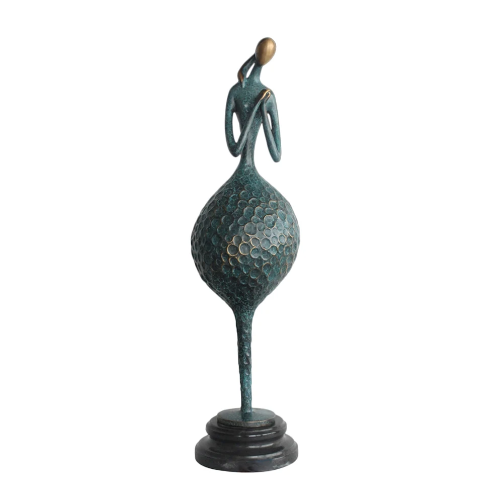 Praying Graceful Teen Girl Statue Abstract Sculpture Green Large Vintage Brass Figurine Art 56CM