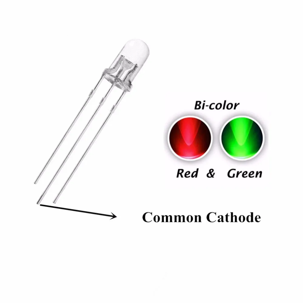 

100PCS 5MM Red + True Green Dual Color LED, Common Cathode Water Clear Round Head F5-R+G