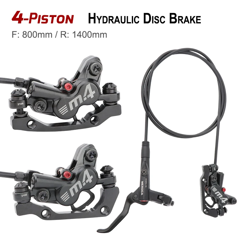 M4 Mountain Bicycle Hydraulic Brake Aluminium Alloy 4-Piston MTB Bike Oil Disc Brake Caliper Sets 800/1400mm