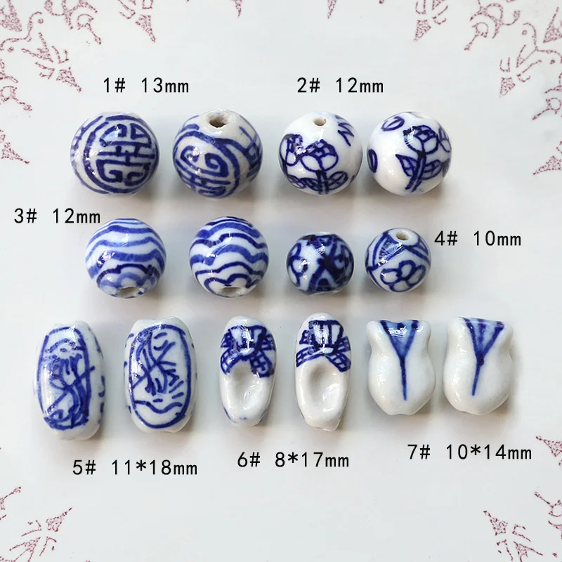 5PCS Retro Ethnic Style Ancient Flavor Blue and White Porcelain Beads Wenwan Loose Beads Literary Diy Handmade Beaded Material