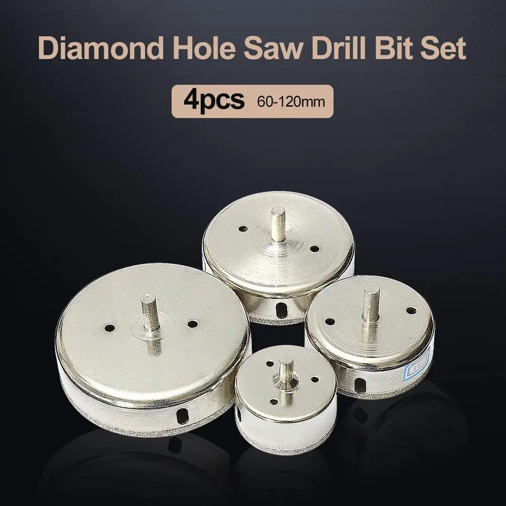 4pcs 60/80/100/120 mm Diamond Hole Saw Tile Set Drill Bit for Ceramic Glass Tile Cutting Porcelain Marble Drill Bit