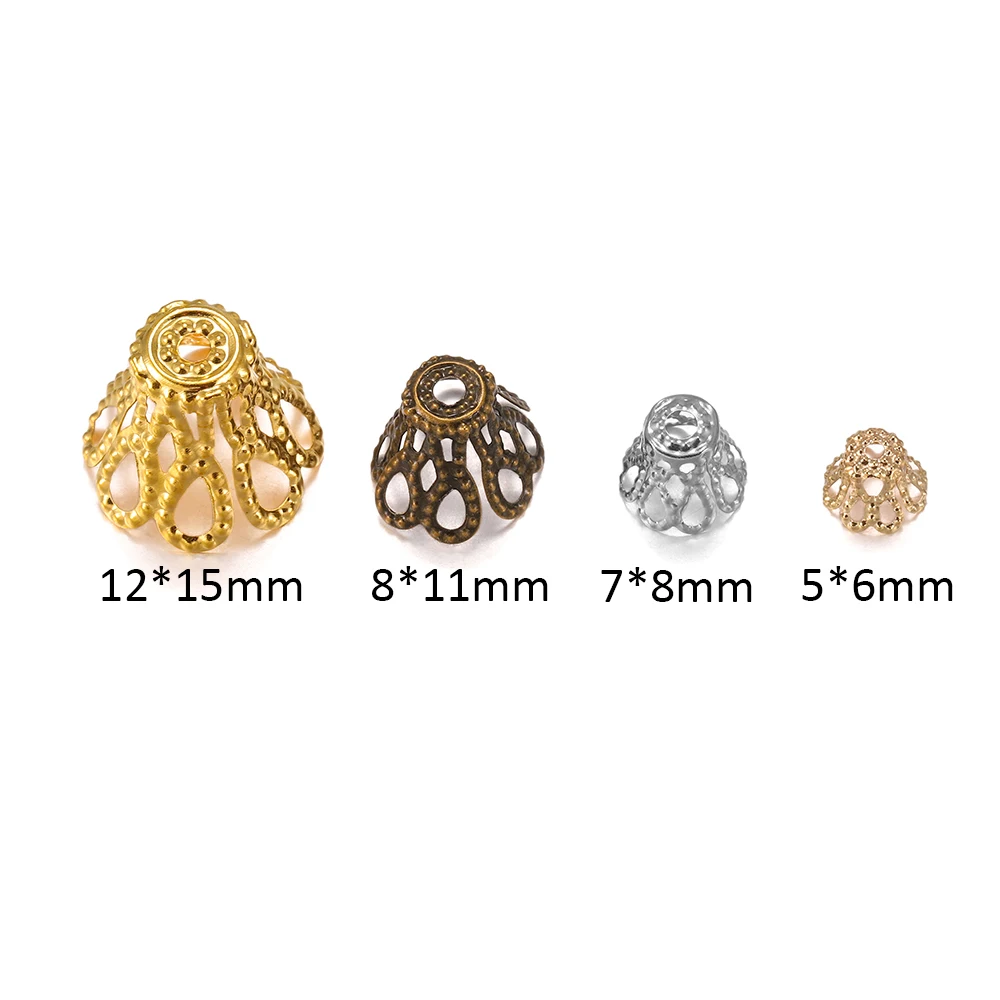 100 teile/los Gold Silve Vintage Blumen Filigrane Perlen Kappen Charms für Anhänger Diy Schmuck Finden Liefert Zubehör