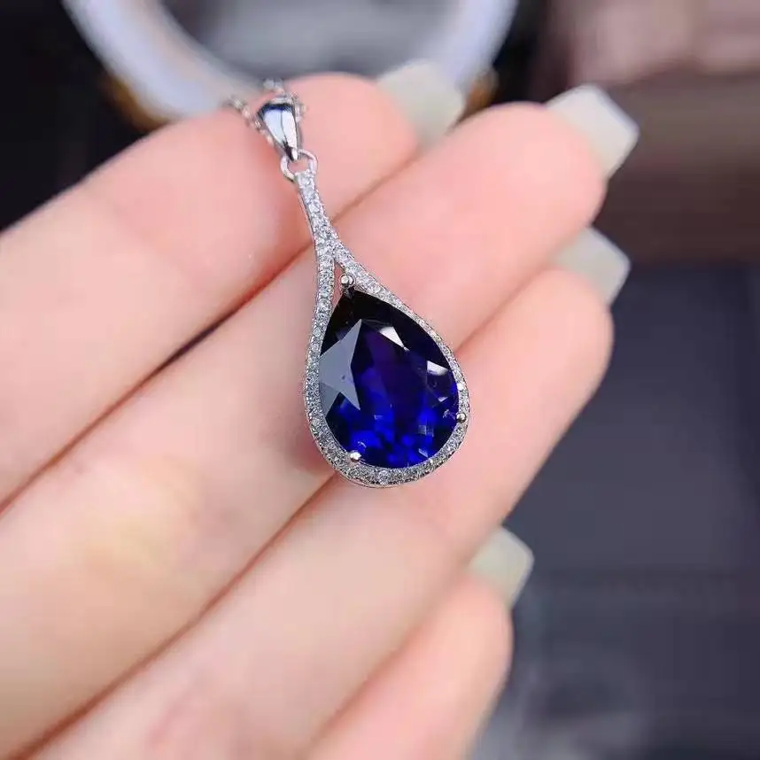 FS Natural Sapphire Drop Pendant Necklace Rings Set  for Women S925 Sterling Silver Fine Fashion Weddings Jewelry MeiBaPJ