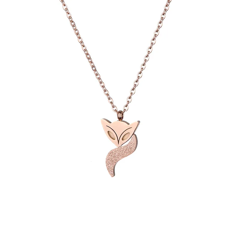 Stainless Steel Fox Pendant Necklace Trendy Animal Choker Chain Rose Gold Color Necklaces for Women Jewelry Christmas Gift