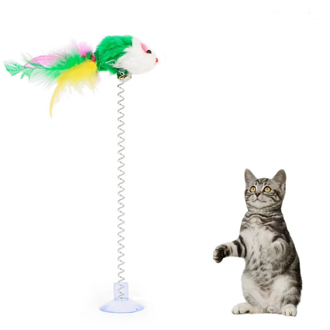 1Pc Cat Toy Funny Interactive Suction Spring Cat Toy Cat Feather Wand Cat Teaser Pet Interactive Supplies Cat Favor Random Color