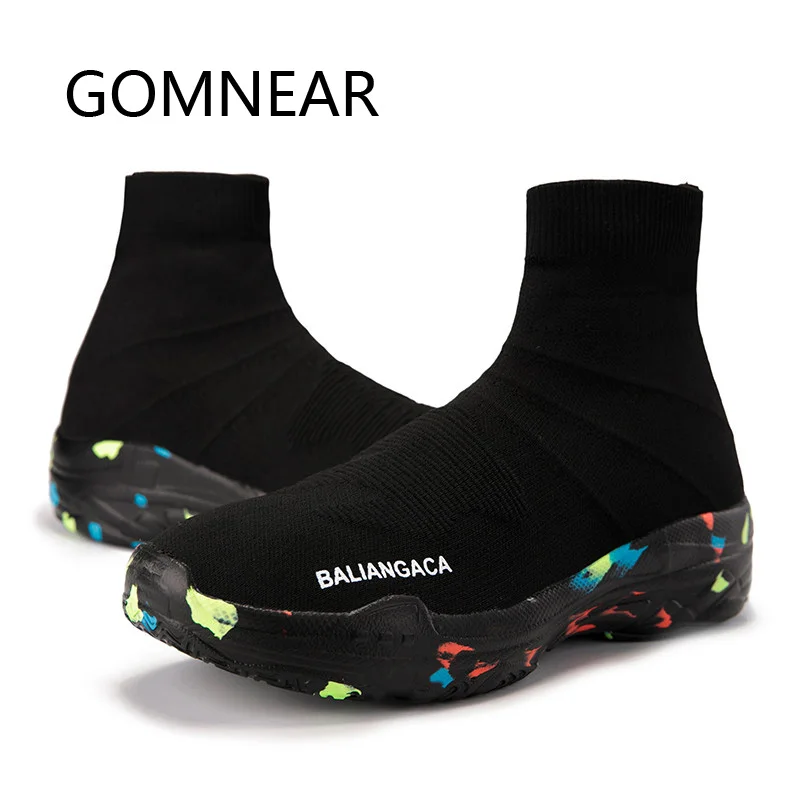 GOMNEAR Summer Mens Casual Shoes Slip On Sneakers Trainers High-top Black Sock Shoes Men Breathable Walking Shoe Tenis Masculino