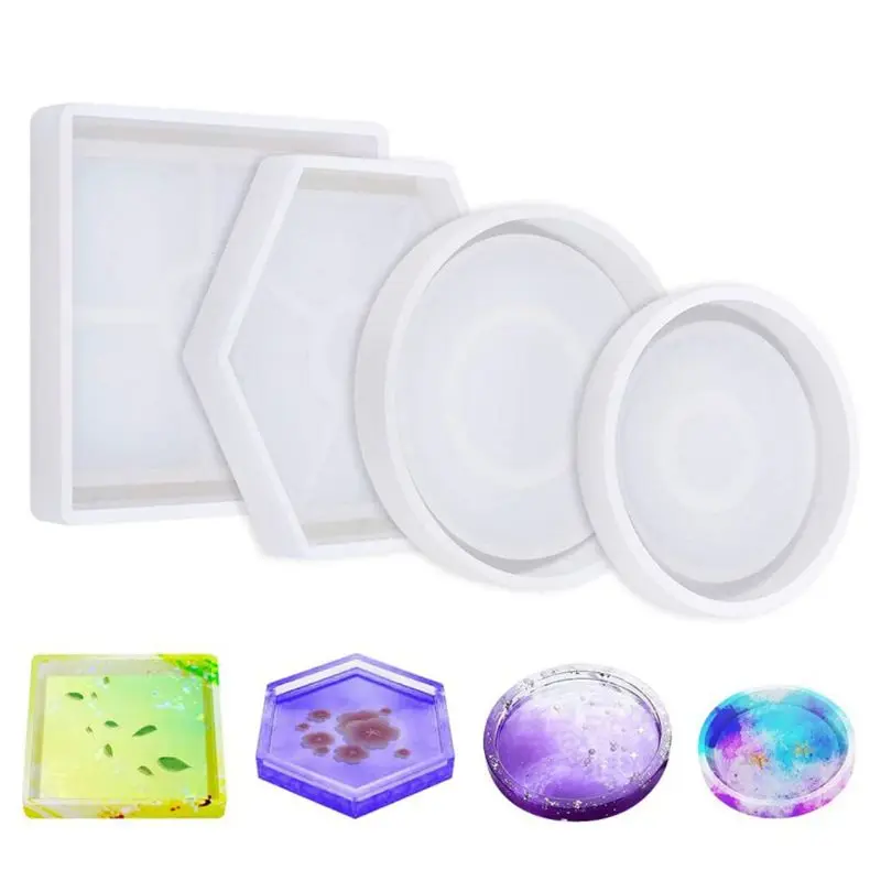 

4/6Pcs Crystal Epoxy Resin Mold Hexagon Round Coaster Casting Silicone Mould Handmade DIY Crafts Jewelry Making Tool