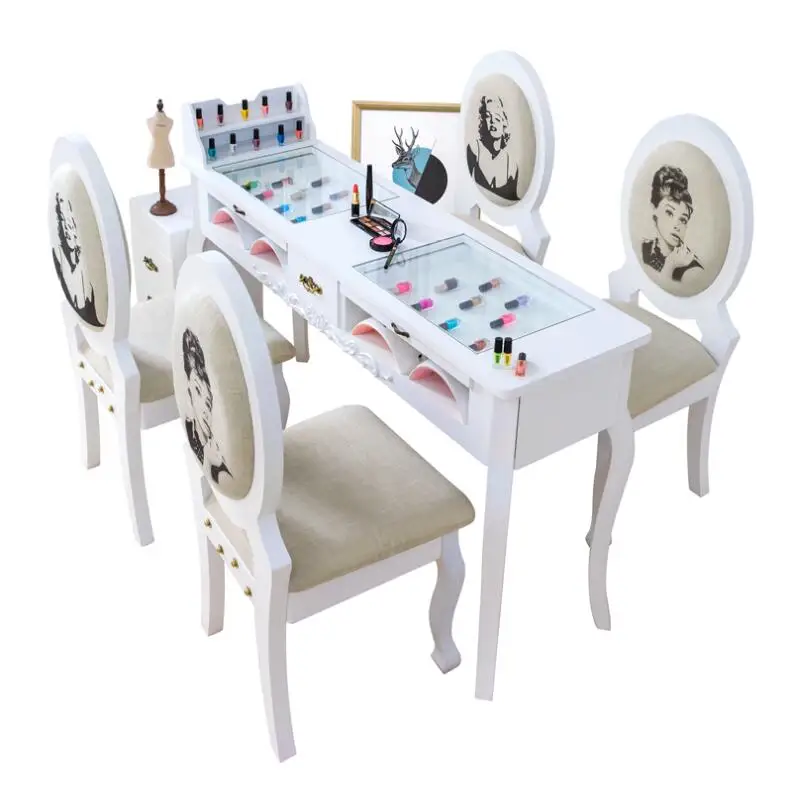 European style simple small nail table special price processing economical modern nail table double table and chair set