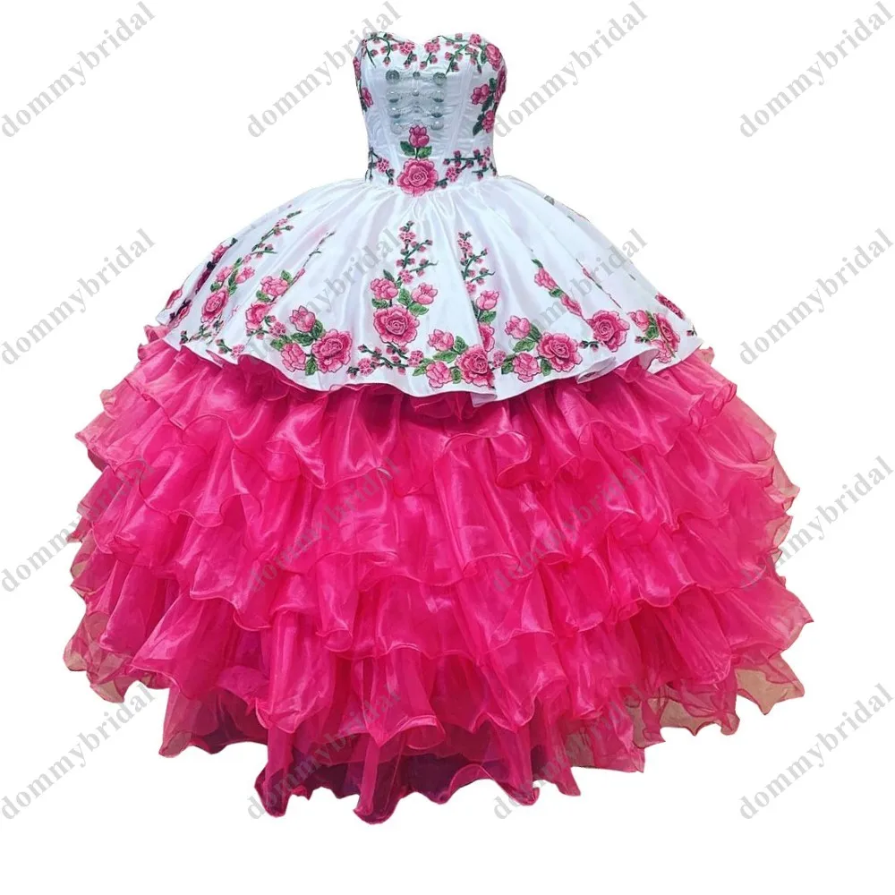 2023 sexy preto e quente rosa impresso flor floral africano vestido de baile quinceanera baile baile formal vestido mexicano charro sliver botão