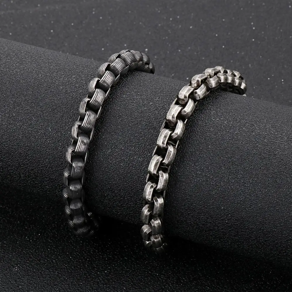

8mm Width Vintage Black 316L Stainless Steel Men Bracelet Male Thick O-shaped Simple Buckle Link Bracelets Best Friends Gifts