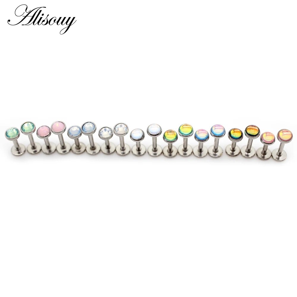 Alisouy 1pc Opal Labret Tragus Cartilage Earring 16G Punk CZ Zircon Round Tragus Lip Ring Monroe Ear Cartilage Earring Piercing