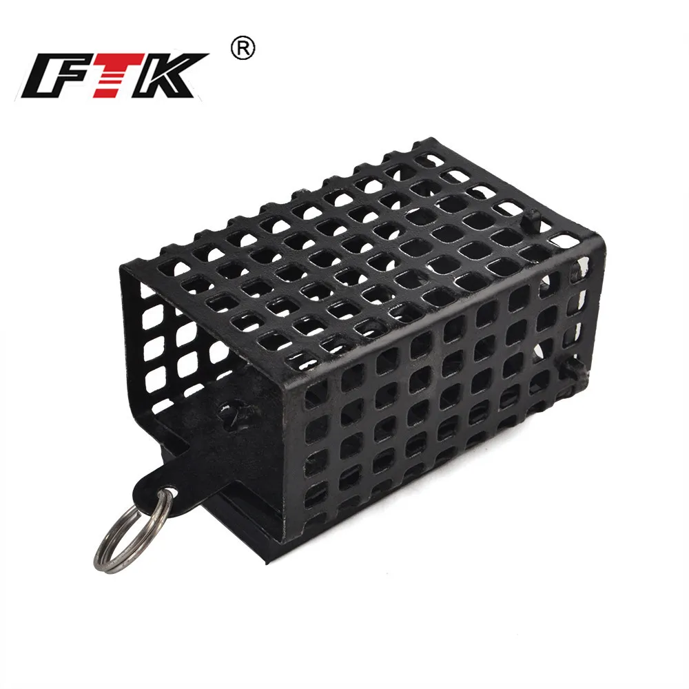 FTK 30-100g Feeder Square Metal Bait Cage Container Bait Basket Feeder Holder Wire Carp Fishing Sinker for Button Rigs