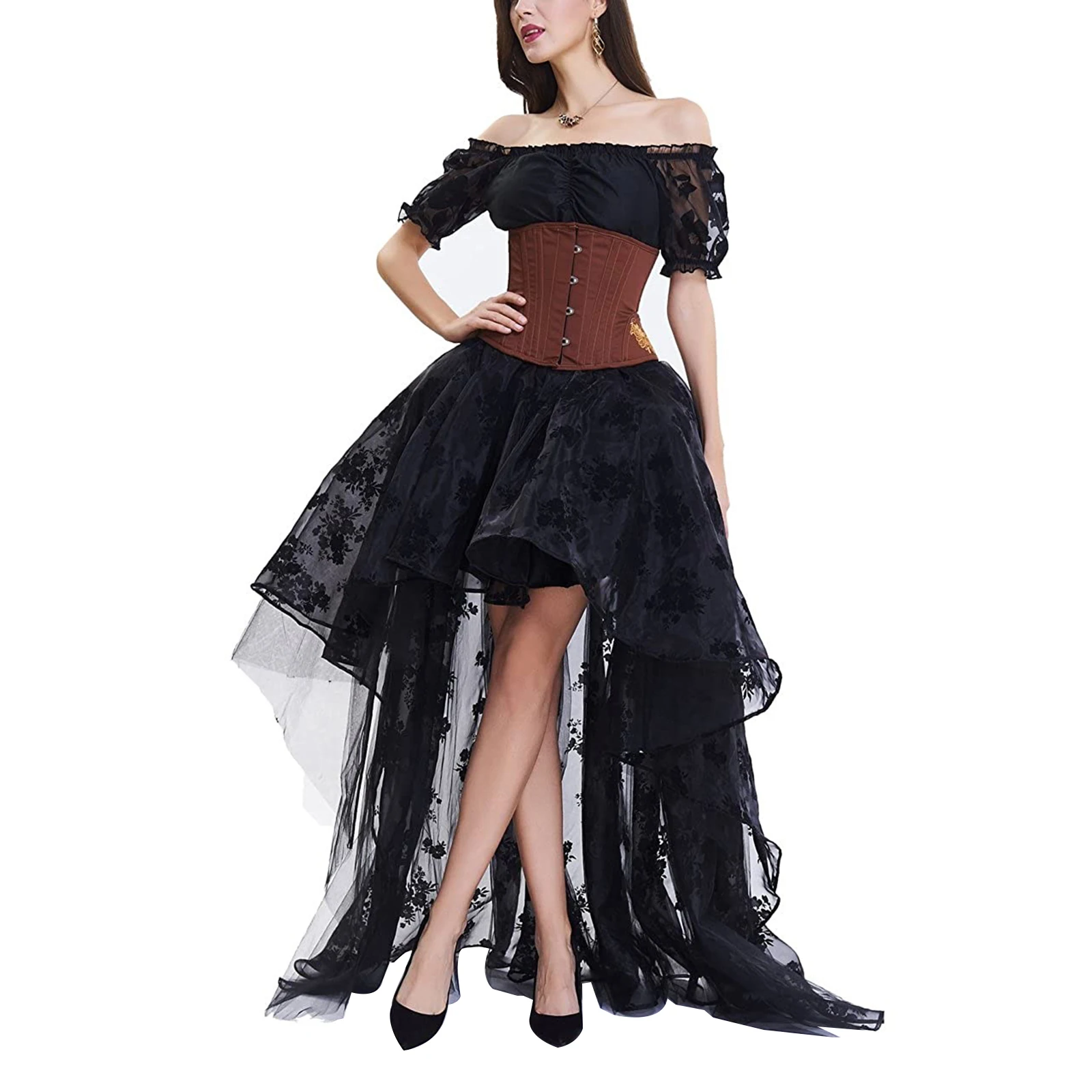 

New Women Irregular Ruffle Hem Skirt Floral Embroidery Elastic Waist Tulle Skirt For Summer Casual Party Wear Black White S-XL