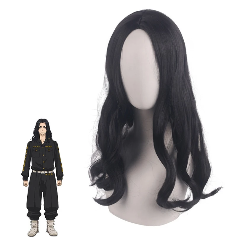 Anime Tokyo Revengers Cosplay Wigs Baji Keisuke Cosplay Wig  Black Curly Heat Resistant Synthetic Hair Wigs + Wig Cap