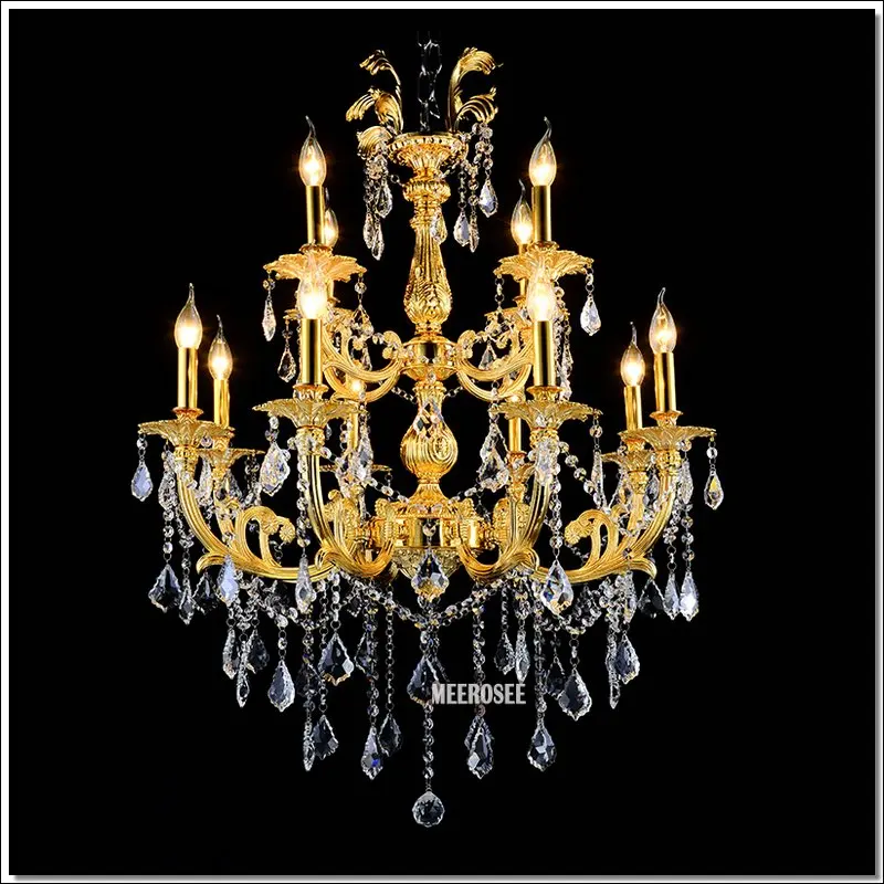 

Classic Crystal Chandelier Light Fixture Lustre K9 12 Arms Silver or Gold Pendant Hanging Lamp with Lampshade Interior Lighting