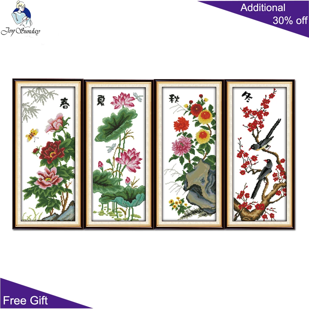 Joy Sunday Four Season Handcraft Tender, Spring Cool Summer, Fruitful, Cross Stitch, H731H732H733H734, Autumn, Winter