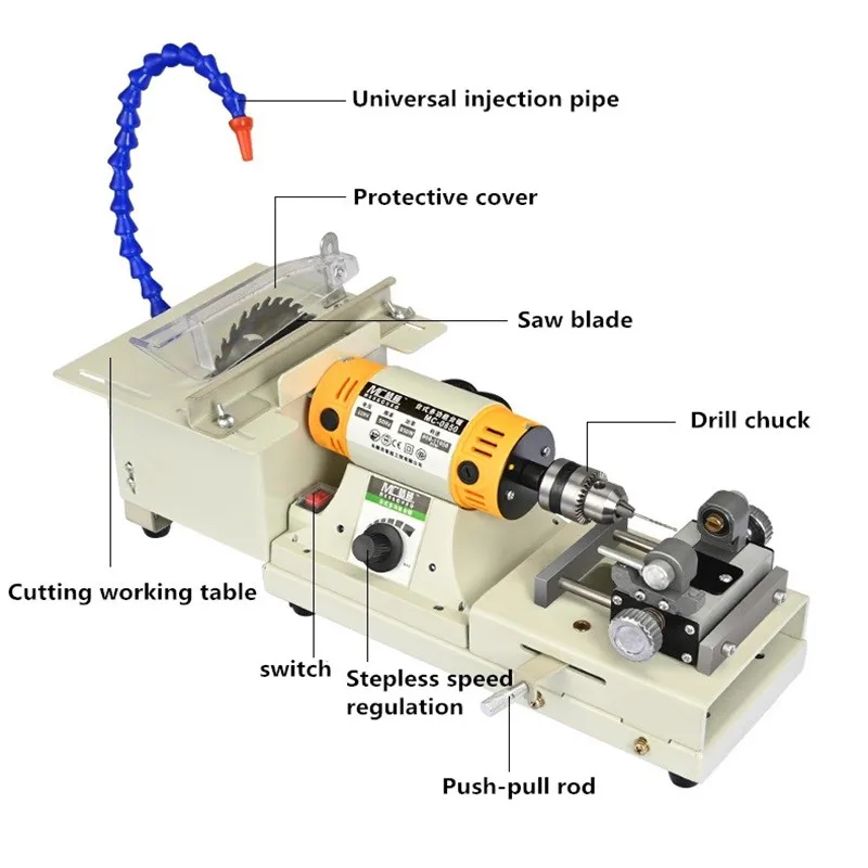 220V 750W 5 IN 1 Multifunctional Desktop Polishing Machine Jade Carving Grinding Cutting Machine Round Bead Punching Machine