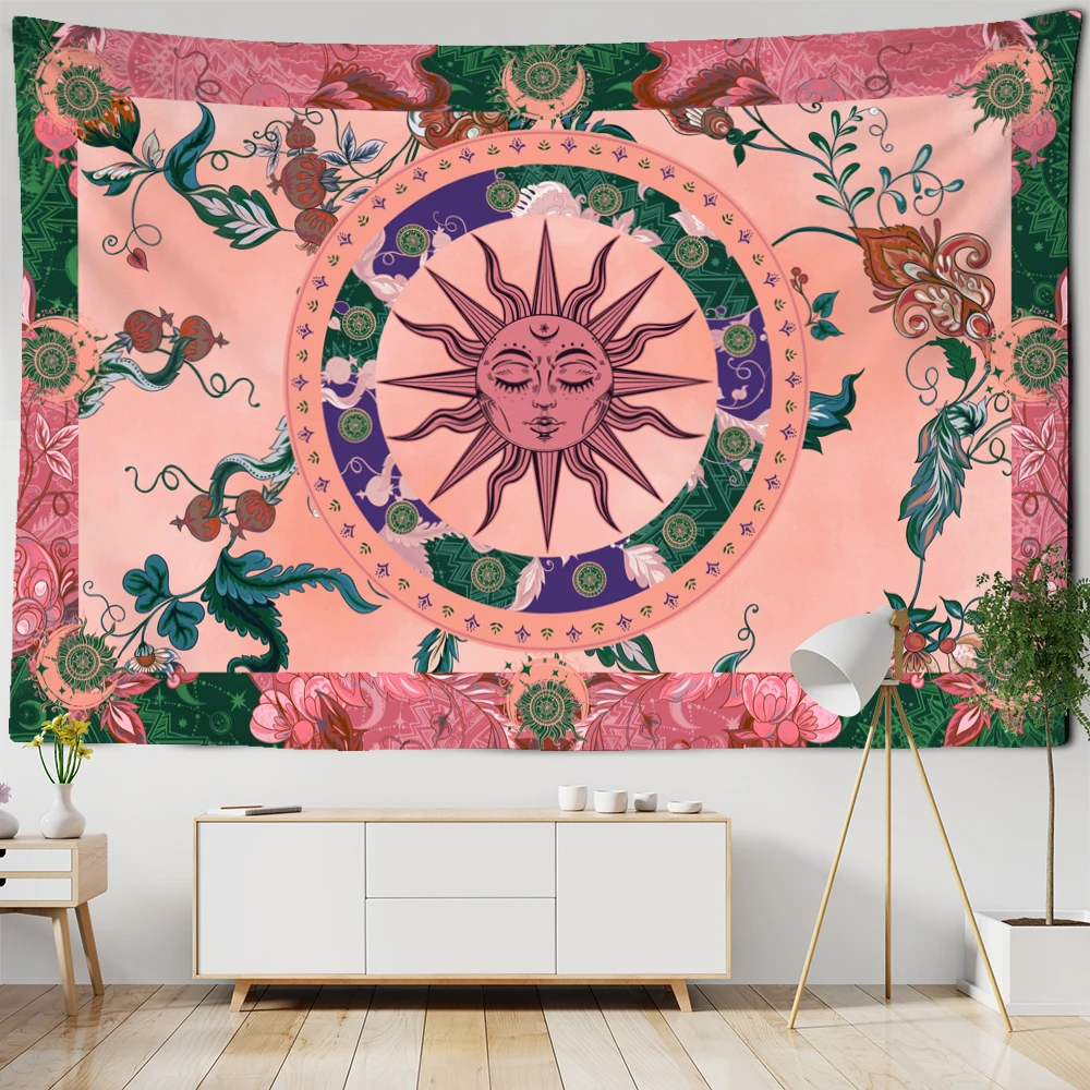 Burning Sun Tapestry Wall Hanging Flower Vine Retro Mysterious Hippie Bohemian Witchcraft Home Decor