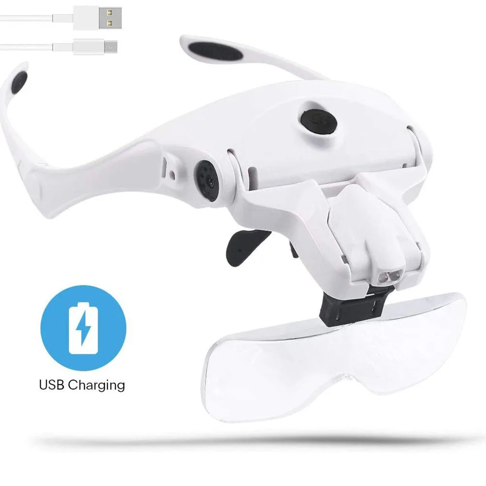 Head Wearing Glasses Magnifier USB Charging Head Magnifier For Low Vision Headband Eyewear With 2 LED Light 5 Lens 2020