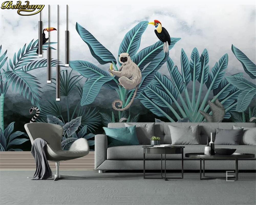 

beibehang Custom 3d wallpaper mural medieval hand painted tropical rain forest flora and fauna background wall papel de parede