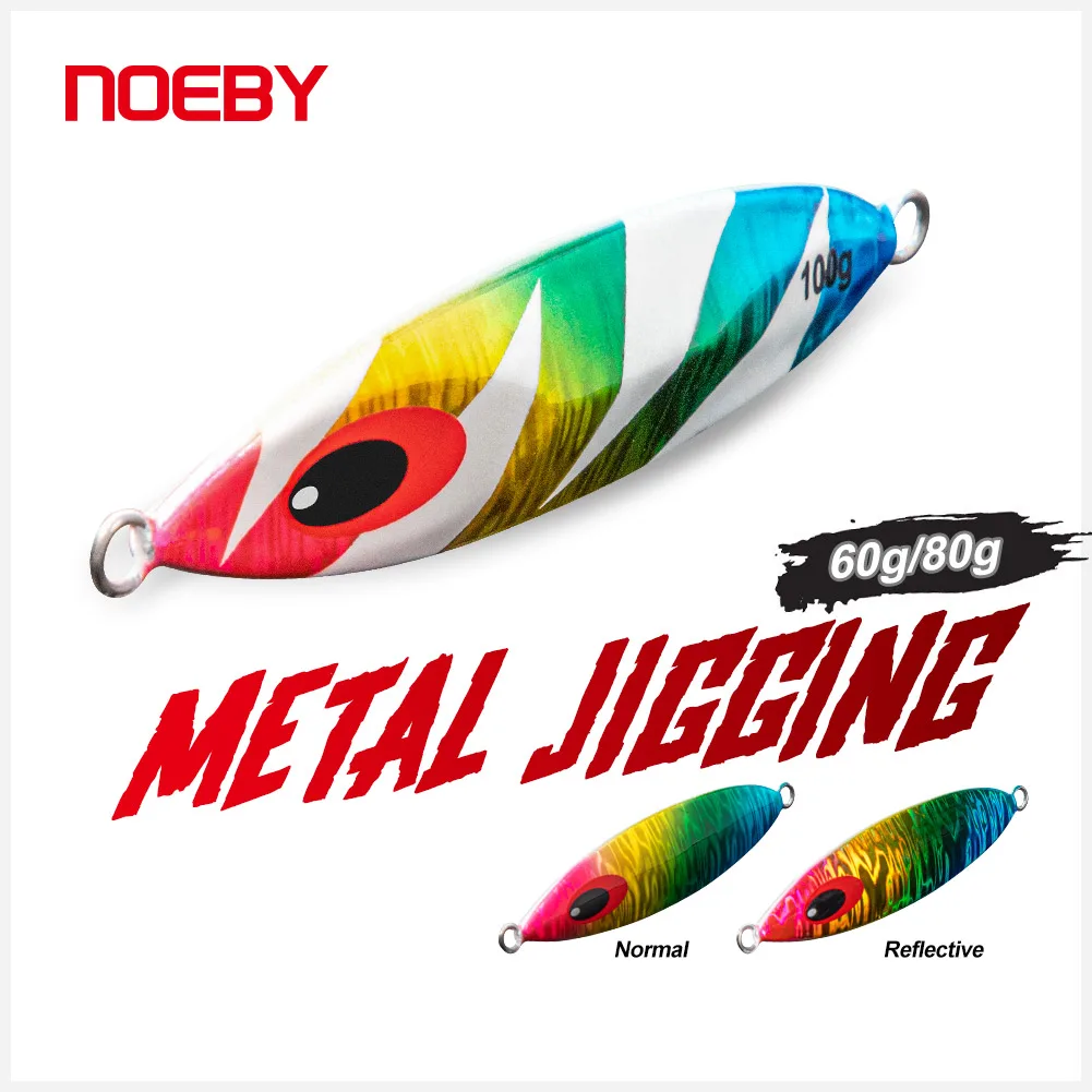 NOEBY Metal Jigs Lure 60g 80g Sea Fishing Slow Jigging Metal Lure Spoon Artificial Hard Bait Saltwater Fishing Tackle Lures