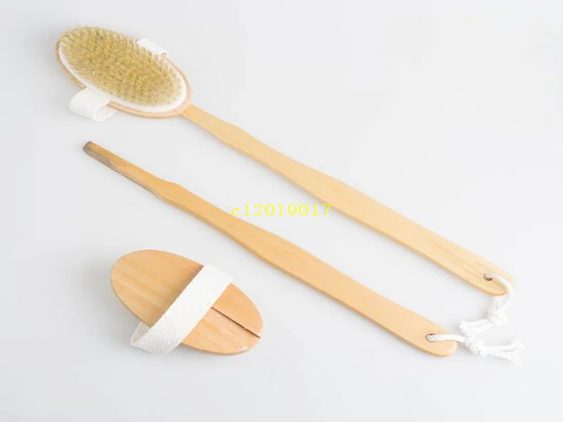 Fashion Hot Natural Long Wooden Bristle Body Brush Massager Bath Shower Back Spa Scrubber