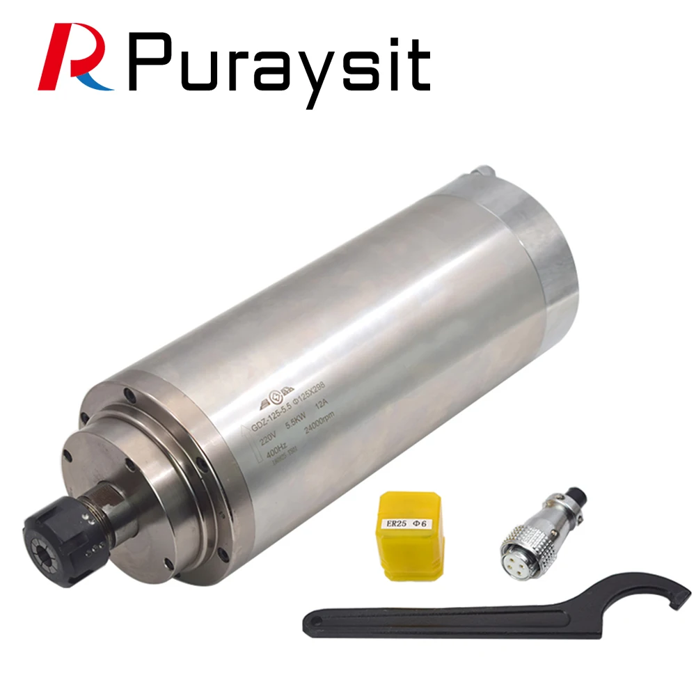 Puraysit eixo de resfriamento de água GDZ-125-5.5KW er25 380v 8a 220v 12a 24000rpm motor de eixo de roteador cnc para máquinas de roteador cnc