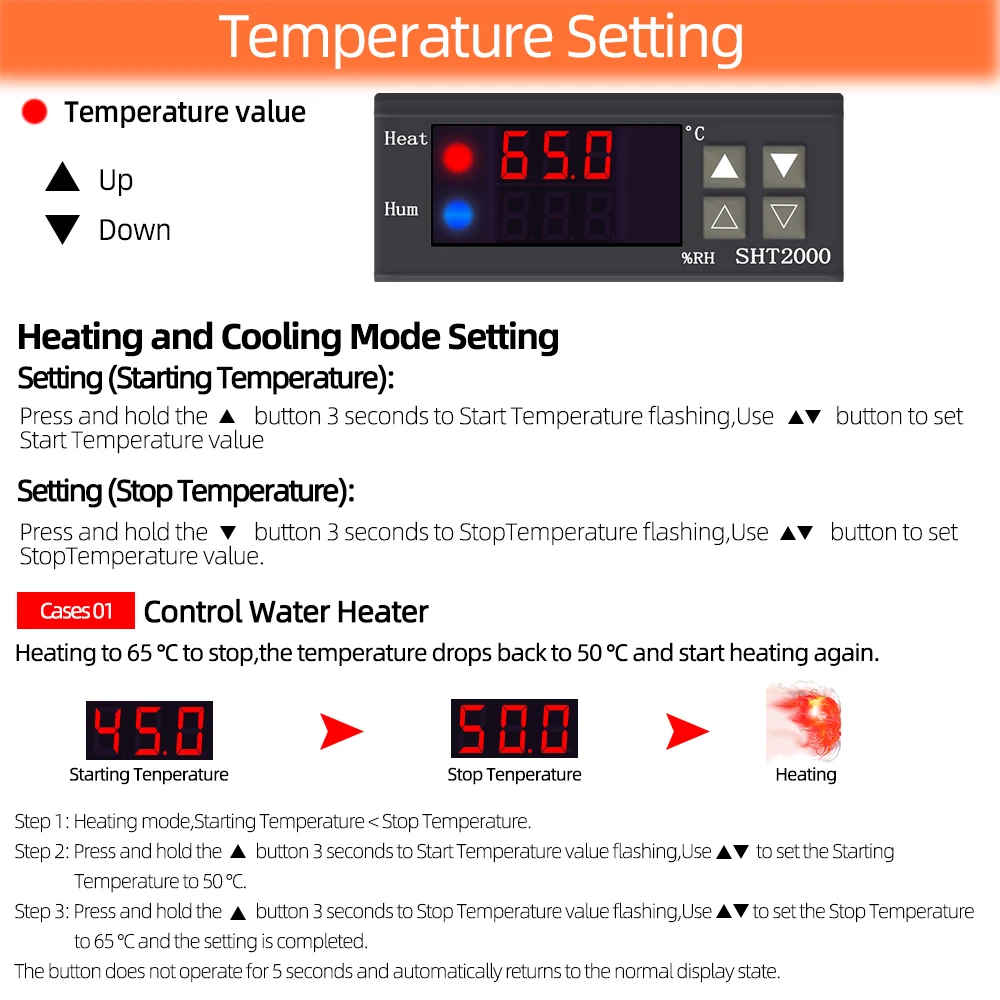 SHT2000 DC 12V 24V AC 220V Temperature Humidity Controller Home Fridge Incubator Thermostat Humidistat Thermometer Hygrometer