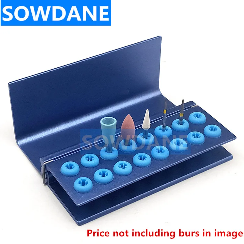 1 piece 16 Holes Dental Burs Block Bur Holder Disinfection Box Autoclavable Bur Stander Aluminum