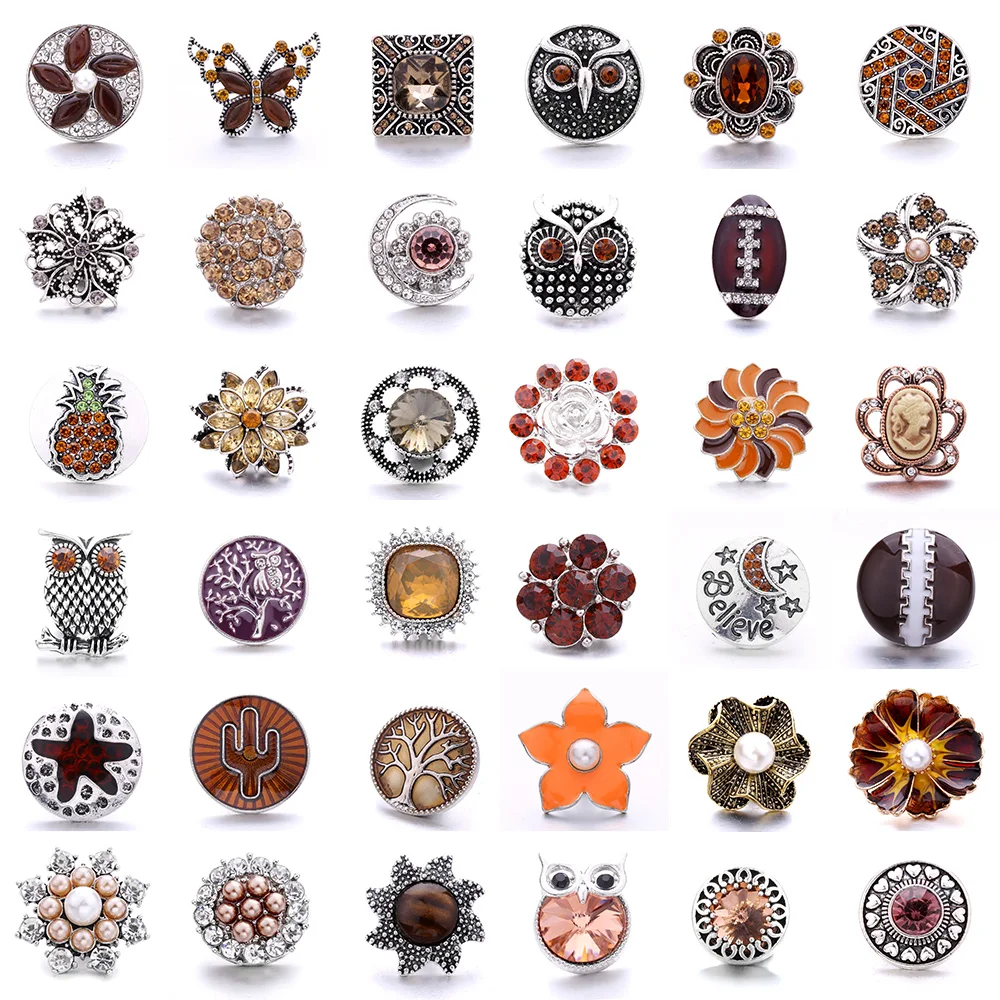 5pcs/lot New White Snap Jewelry 18mm Snap Buttons Animal Owl Butterfly Elephant Ginger Button Charm Women Fit Snap Bracelet