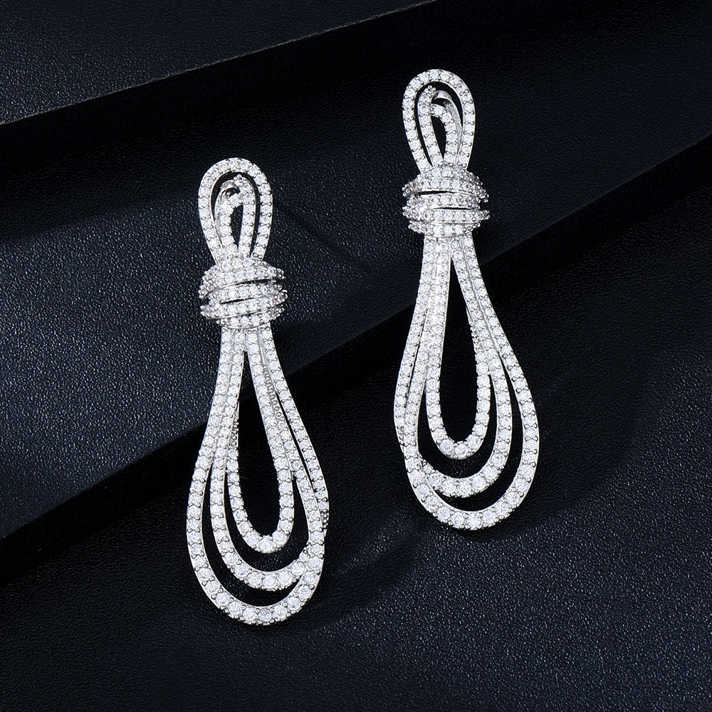 GODKI 39mm Bowknot Full Mirco Paved Micro Zirconia Women Bridal Dress Wedding Everyday Drop Earring Fashion Jewelry