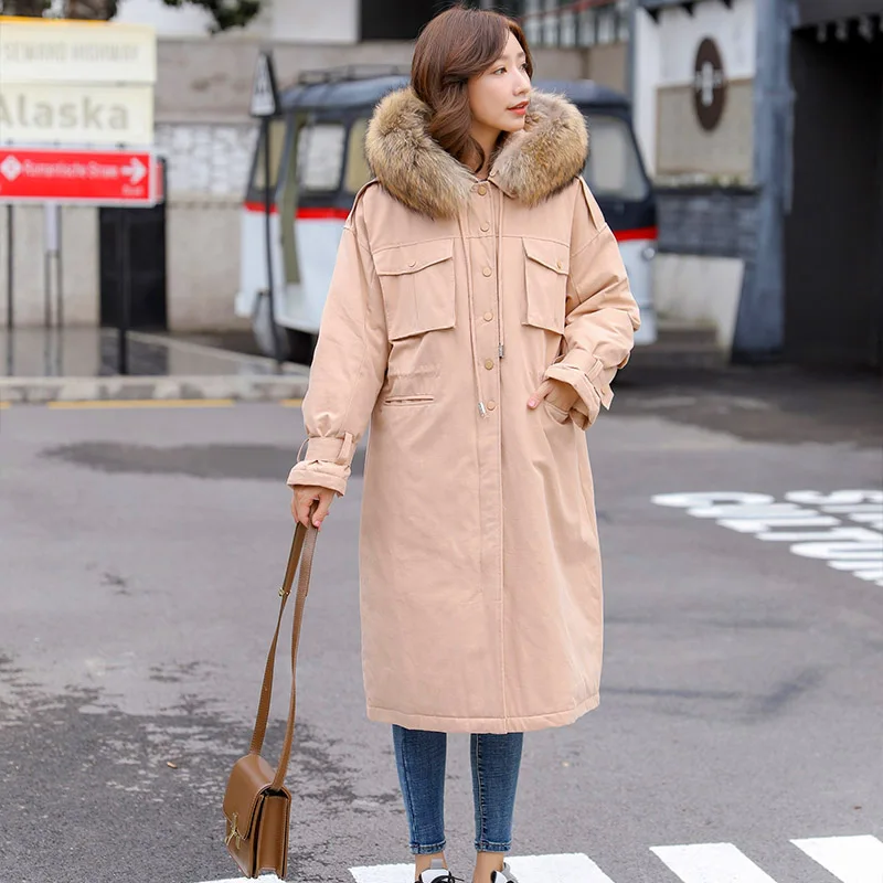 Maomaokong 2025 Winter New Long Down Jacket Women With Natural Real Fur Collar Loose Clothing Outerwear Quality Women Coat Parka