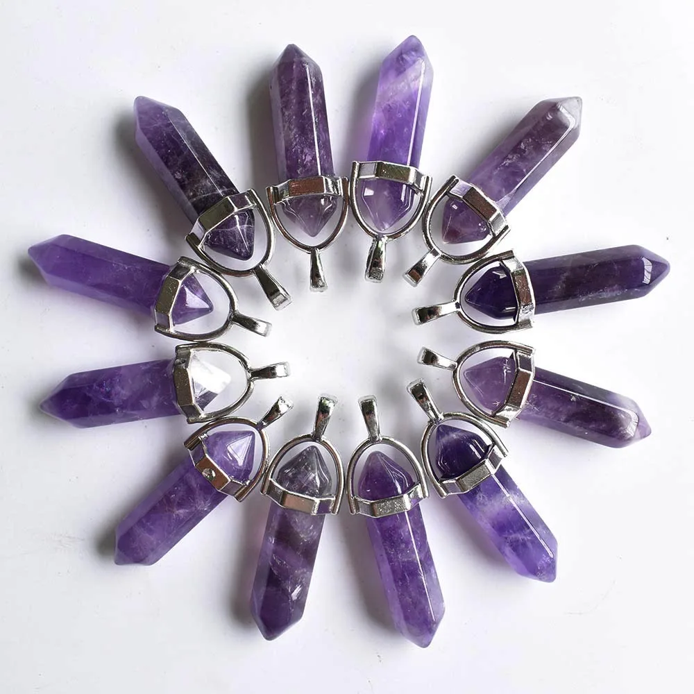 

Wholesale 12pcs/lot Fashion bestselling Natural amethysts Charms Hexagonal healing Reiki Point pendants for jewelry making free