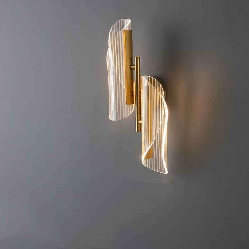 

Modern Style Spiral Design Led Wall Lamp Art Gold Acrylic Bedroom Bedside Kitchen Aisle Balcony Aisle Decor Wall Sconce