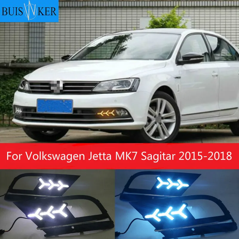 

LED Daytime Running Lights Case for Volkswagen Jetta MK7 Sagitar 2015-2018 LED DRL + Streamer Yellow Turn Signals Light