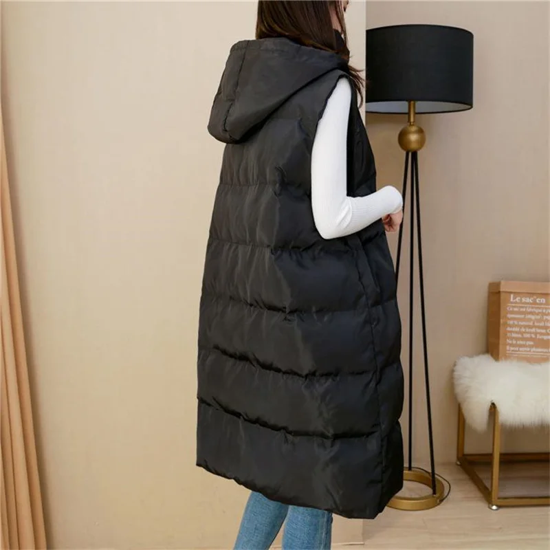 2023 New Winter Large Size Long Parkas Vest Women\'s Clothing Cotton Padded Jackets Oversized Autumn Winter Coats Wasitcoats D761