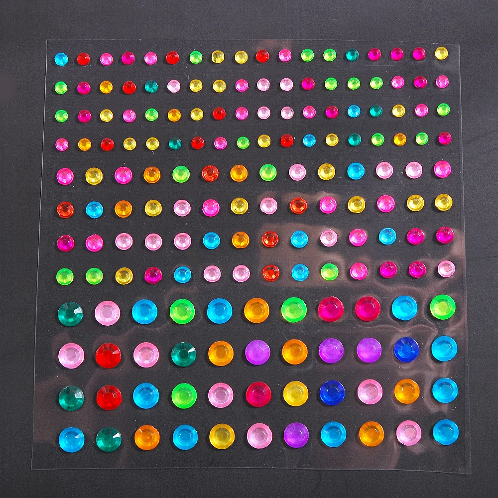 Self Adhesive Colorful Rhinestone Gem Stickers 12 Colors 3 Sizes For DIY Face Art Decoration Festival 1 Sheet/Bag