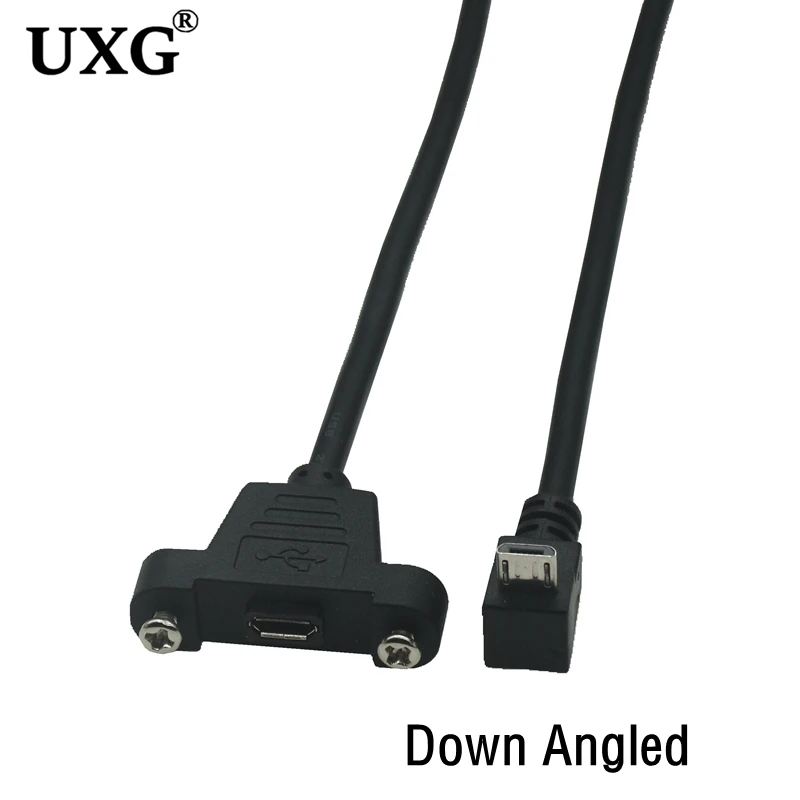 90 degree left Right angle micro-usb port male to female lock connector micro usb panel mount extension cable with screw mount