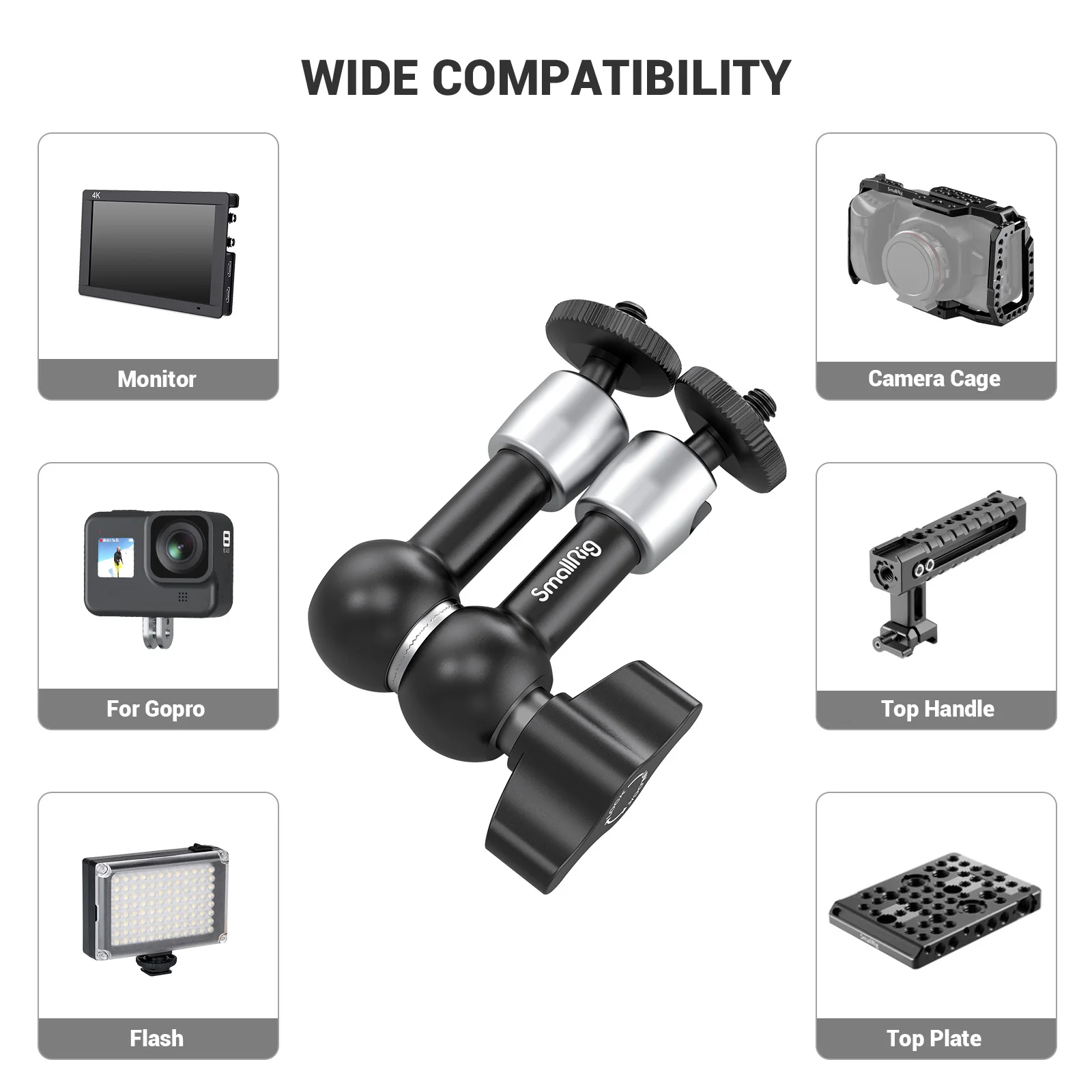 SMALLRIG Magic Arm Da 10 Pollici Aggiornato Con Vite 1/4″ Per Monitor Ed EVF – Braccio Articolato In Alluminio, Carico 1.5kg, Angolazione 360°