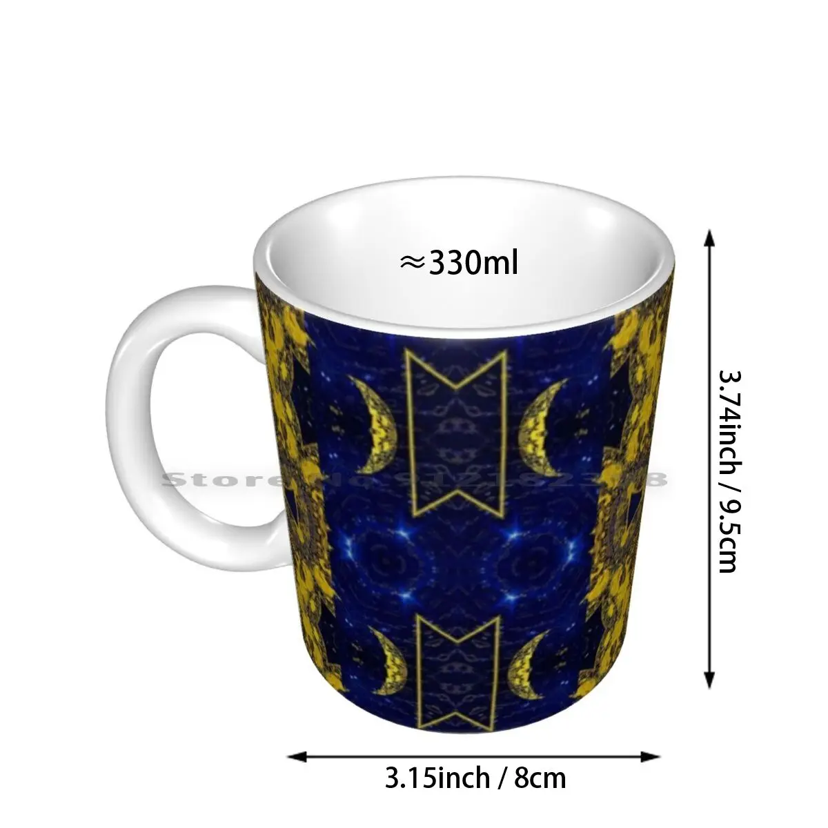 Celestial Kaleidoscope Ceramic Mugs Coffee Cups Milk Tea Mug Celestial Moons Moon Luna Lunar Kaleidoscope Fractals Fractal Blue